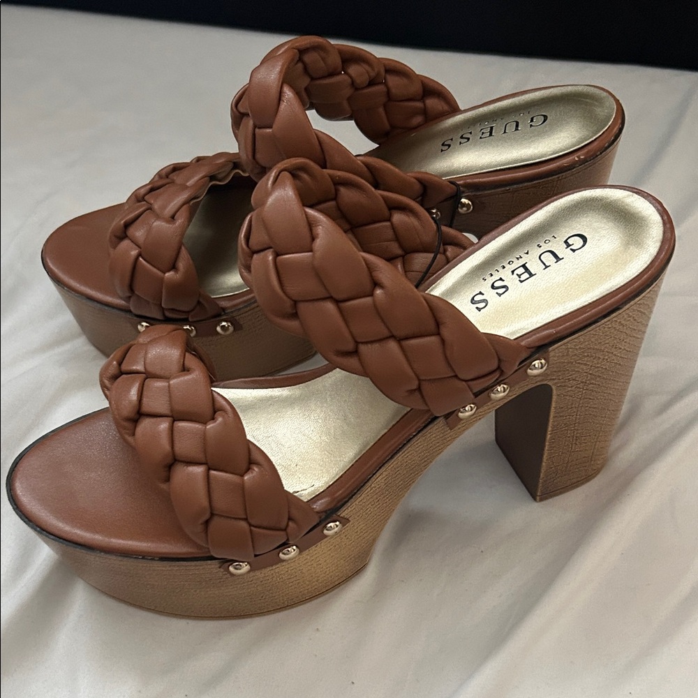 Guess Women's Tan Braided Platform Sandals